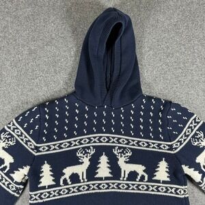 Old Navy Youth XXL (18) Blue Fair Isle Reindeer Christmas Holiday Hoodie Sweater